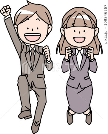 ジャンプするスーツの男女 ジャンプするスーツの男女 109846267