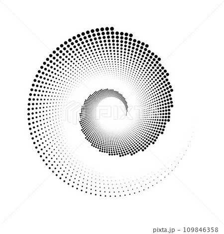 Dotted spiral lines element. Radial spinning halftone form. Circle swirl dots shape. Abstract geometric concept for poster, banner, logo, icon, collage, brochure, presentation, booklet. Vector sign Dotted spiral lines element. Radial spinning halftone form. Circle swirl dots shape. Abstract geometric concept for poster, banner, logo, icon, collage, brochure, presentation, booklet. Vector sign 109846358