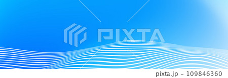 Abstract white wave lines on blue gradient background. Wide banner with curve liquid stripes. Frame border concept for footer, poster, brochure, website, cover, header, flyer. Fluid vector wallpaper Abstract white wave lines on blue gradient background. Wide banner with curve liquid stripes. Frame border concept for footer, poster, brochure, website, cover, header, flyer. Fluid vector wallpaper 109846360