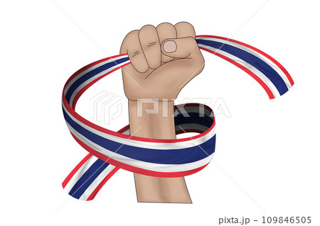 3D Flag on ribbon in hand 109846505