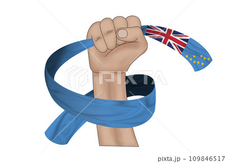 3D Flag on ribbon in hand 109846517