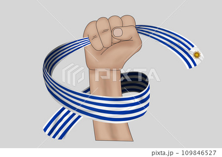 3D Flag on ribbon in hand 109846527