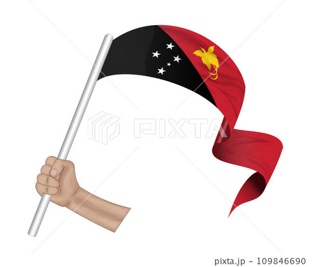 3D Flag on ribbon in hand 3D Flag on ribbon in hand 109846690