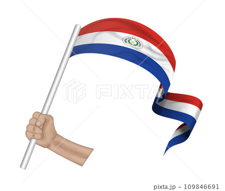 3D Flag on ribbon in hand 109846691