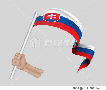 3D Flag on ribbon in hand 3D Flag on ribbon in hand 109846706