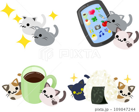ぬいぐるみのようなころころと可愛い猫ちゃんたちの素敵な日常のイラストセット ぬいぐるみのようなころころと可愛い猫ちゃんたちの素敵な日常のイラストセット 109847244