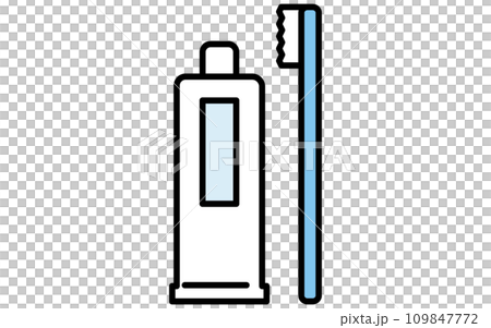 牙科：牙刷圖像圖示、牙刷和牙膏的簡單線條圖 109847772