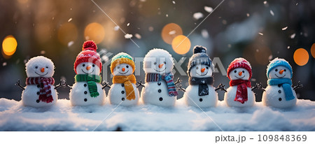 AI art snowman background 雪だるまの背景 109848369