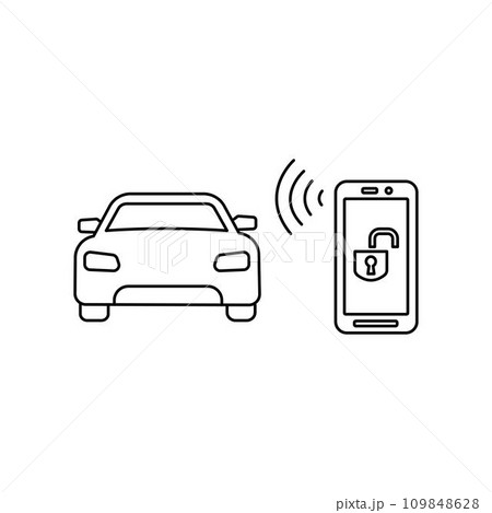 Car key in smartphone icon, using smart lock application, automatic locking or open door in vehicle, phone nfc technology, close auto, thin line symbol on white background - editable stroke vector Car key in smartphone icon, using smart lock application, automatic locking or open door in vehicle, phone nfc technology, close auto, thin line symbol on white background - editable stroke vector 109848628