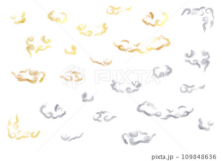 筆、水墨画タッチの和風、中華風の雲のセット 筆、水墨画タッチの和風、中華風の雲のセット 109848636