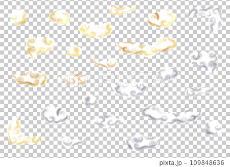 筆、水墨画タッチの和風、中華風の雲のセット 筆、水墨画タッチの和風、中華風の雲のセット 109848636
