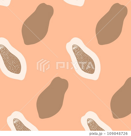 Vector seamless pattern with papaya on peach fuzz colour background 109848726