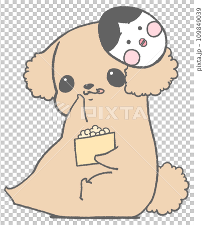 戴著面具、拿著節分豆的玩具貴賓犬 109849039