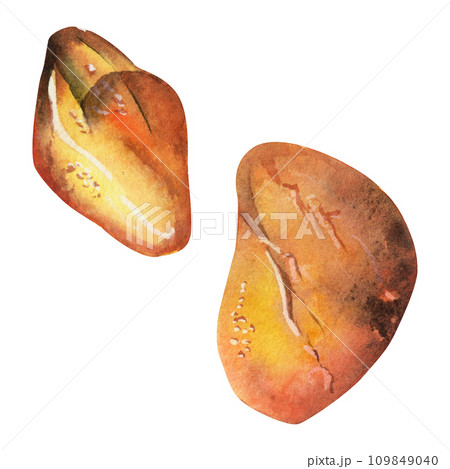 Hand drawn watercolor illustration precious semiprecious jewel gem crystal chakra birth stone. Amber agate sunstone. Set of objects isolated on white background. Design print, shop, jewelry, fashion Hand drawn watercolor illustration precious semiprecious jewel gem crystal chakra birth stone. Amber agate sunstone. Set of objects isolated on white background. Design print, shop, jewelry, fashion 109849040
