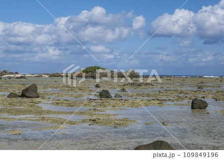 潮が引き岩場が露出した奄美大島の土盛海岸 潮が引き岩場が露出した奄美大島の土盛海岸 109849196