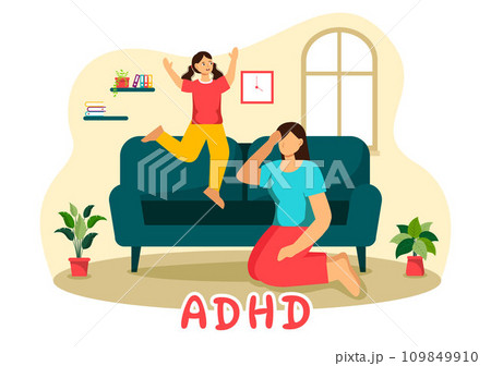 ADHD or Attention Deficit Hyperactivity Disorder Vector Illustration with Kids Impulsive and Hyperactive Behavior in Mental health and Psychology ADHD or Attention Deficit Hyperactivity Disorder Vector Illustration with Kids Impulsive and Hyperactive Behavior in Mental health and Psychology 109849910