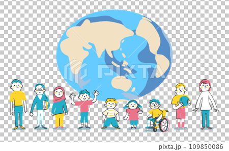 地球與不同年齡、種族、民族的孩子小學生插畫素材 109850086