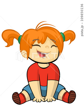 Cute cartoon little girl. Vector illustration of a teenager in casual street clothes outlined. 109850136