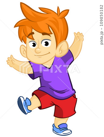 Cute cartoon little boy. Vector illustration of a teenager wearing casual clothes outlined 109850182
