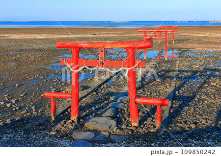 【佐賀県】干潮の大魚神社の海中鳥居 【佐賀県】干潮の大魚神社の海中鳥居 109850242