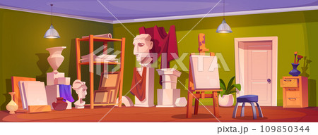 Art studio workshop interior with painting tools 109850344