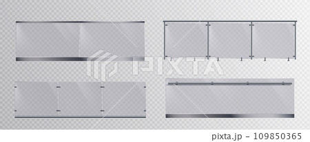 Glass handrails set on transparent background 109850365
