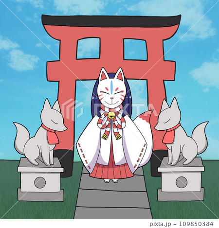 稲荷神社と狐巫女 稲荷神社と狐巫女 109850384