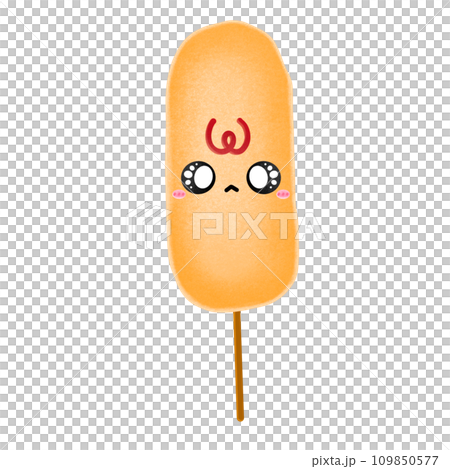 Cute Corndog Mascot Character Kawaii Food Corndog Cartoon illustration Korean Food Drawing Sausage Fried Korean Street Food Cartoon 109850577