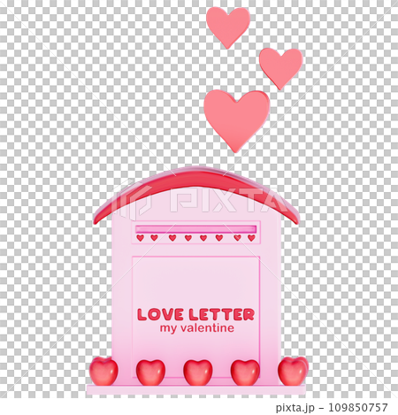 Valentine Tiny Mailbox for Love Letters on a transparent background, 3D rendering 109850757