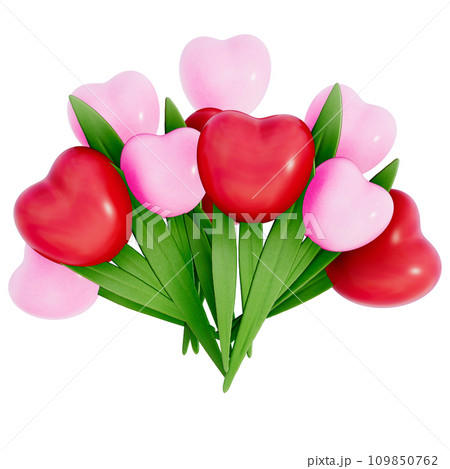Valentine decoration small bouquet of heart-shaped on a transparent background, 3D rendering 109850762