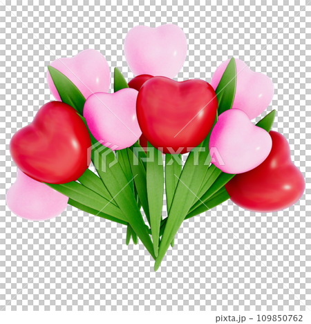 Valentine decoration small bouquet of heart-shaped on a transparent background, 3D rendering 109850762