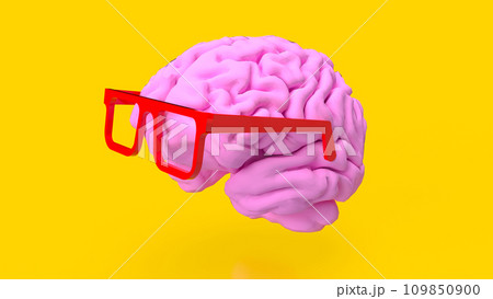 The pink brain and red glasses for sci or education concept 3d rendering. 109850900