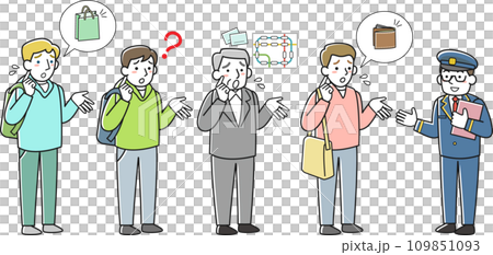 駅で困っている人々と男性駅員のセット 109851093