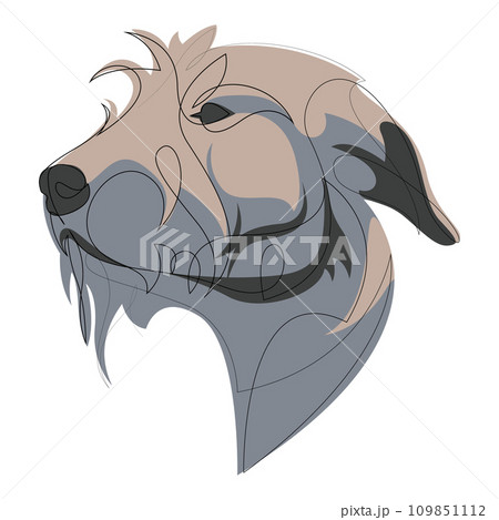 Continuous line Irish Wolfhound. Single line minimal style Scottish Deerhound dog vector illustration. Portrait drawing. 109851112