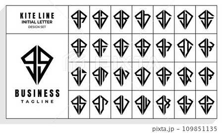 Set of abstract line kite lowercase letter G GG logo, number 9 99 design 109851135