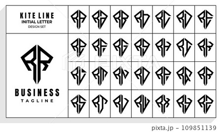 Set of abstract line kite letter R RR logo design 109851139