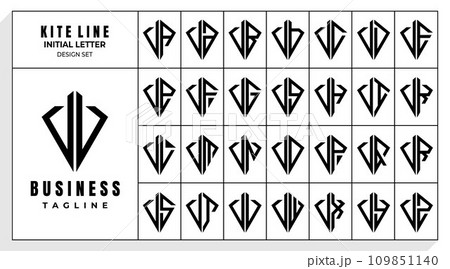 Set of abstract line kite letter V VV logo design Set of abstract line kite letter V VV logo design 109851140