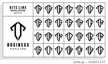 Set of abstract line kite letter T TT logo design 109851147