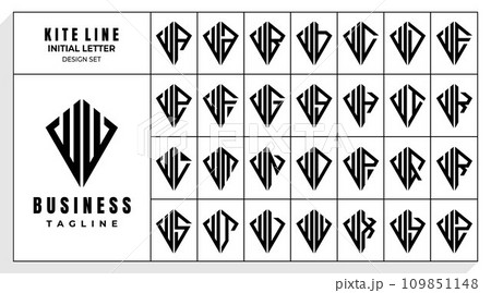 Set of abstract line kite letter W WW logo design 109851148