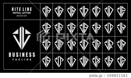 Geometric line kite shape letter J JL logo design set 109851161