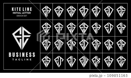 Geometric line kite shape letter E EE logo design set 109851163