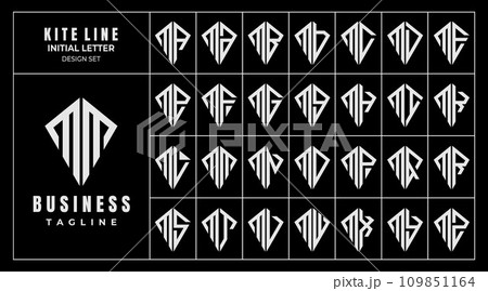 Geometric line kite shape letter M MM logo design set 109851164