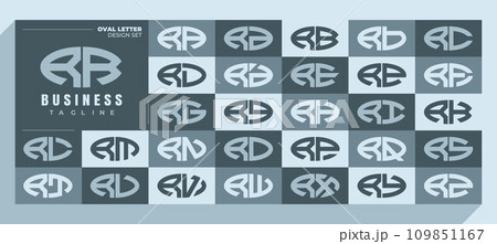 Modern curve ellipse letter R RR logo design bundle 109851167