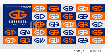 Set of abstract line oval letter G GG logo design 109851190