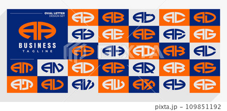 Set of abstract line oval letter A AA logo design 109851192