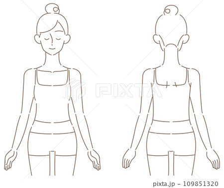 女性　正面　背面　線画 109851320