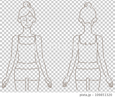 女性　正面　背面　線画 109851320