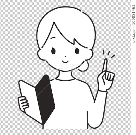 Monochrome｜Woman in plain clothes with beginner mark｜Pointing 109851463
