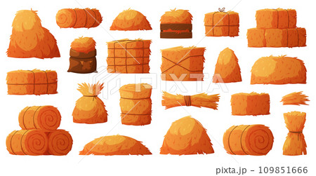 Hay Bale as Dried Grass for Fodder Vector Set 109851666