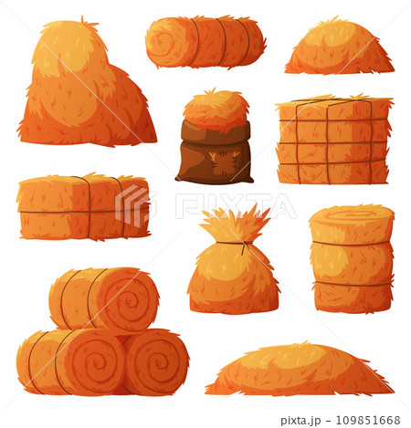 Hay Bale as Dried Grass for Fodder Vector Set Hay Bale as Dried Grass for Fodder Vector Set 109851668